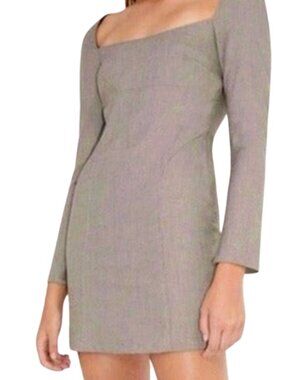 Zara Tailored Long Sleeve Plaid Square Neckline Check Dress